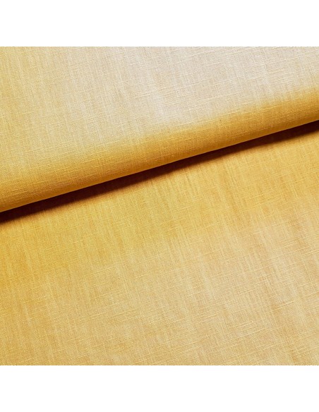 Tissu, Lin Lavé Uni, Jaune Moutarde, Laize 140 cm, 100% Lin