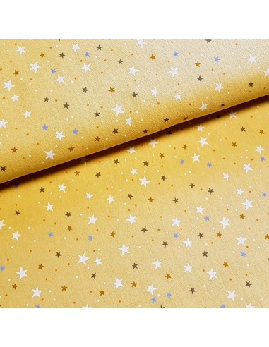 Tissu, Coton Lavé Étoiles, Jaune Moutarde, Laize 135 cm, 100% Coton 200g/m²