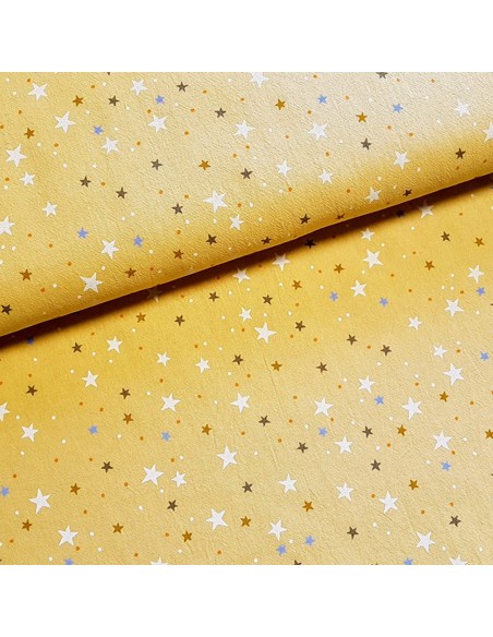 Tissu, Coton Lavé Étoiles, Jaune Moutarde, Laize 135 cm, 100% Coton 200g/m²