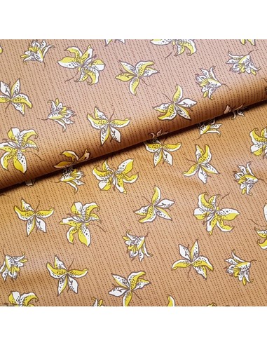 Tissu, Microfibre Stretch Fleurie, Fond Cuivre, Laize 150 cm, 97% Polyester 3% Spandex