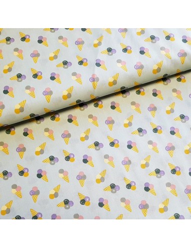 Tissu, Popeline de Coton Imprimée Glaces, Vert Menthe, Laize 150 cm, 100% Coton 130g/m²
