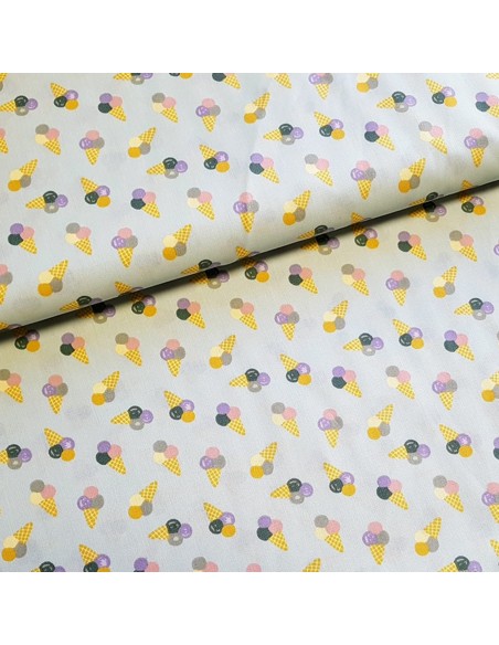 Tissu, Popeline de Coton Imprimée Glaces, Vert Menthe, Laize 150 cm, 100% Coton 130g/m²
