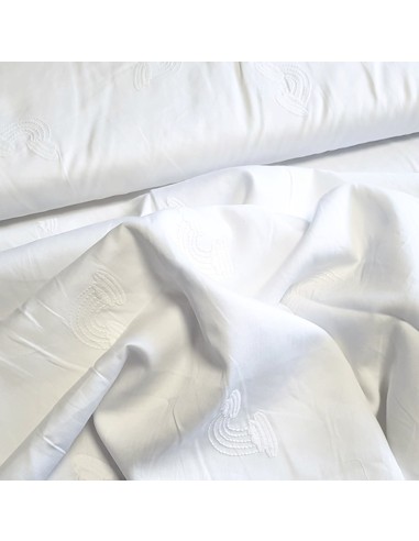 Tissu, Satin de Coton Brodé Arcs-en-ciel, Blanc, Laize 145 cm, 100% Coton 130g/ml
