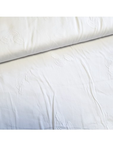 Tissu, Satin de Coton Brodé Arcs-en-ciel, Blanc, Laize 145 cm, 100% Coton 130g/ml