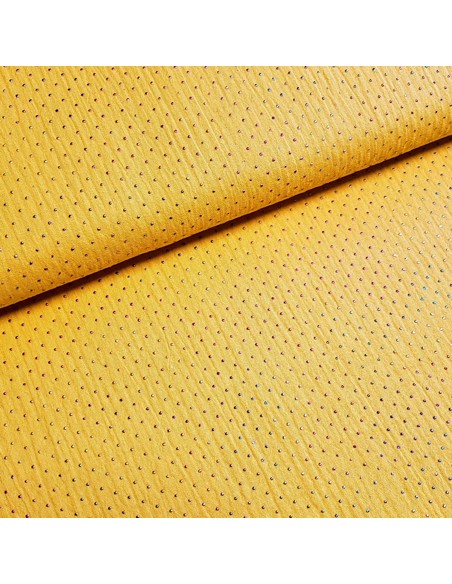 Tissu, Double Gaze Pois Multicolores, Jaune Moutarde, Laize 140 cm, 100% Coton