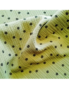 Tissu, Double Gaze Pois, Vert Kaki à Pois Noirs, Laize 140 cm, 100% Coton 2