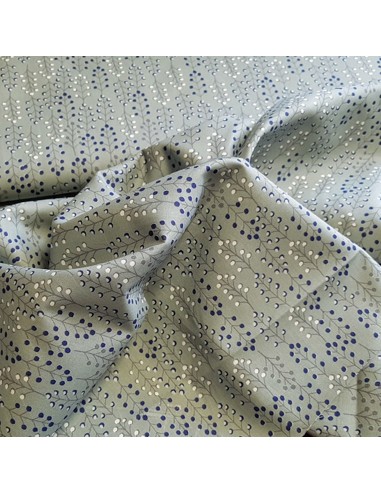 Tissu, Popeline de Coton Branches Fleuries, Vert Émeraude, Laize 150 cm, 100% Coton 130g/m²