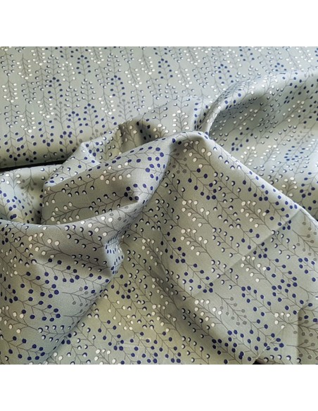 Tissu, Popeline de Coton Branches Fleuries, Vert Émeraude, Laize 150 cm, 100% Coton 130g/m²