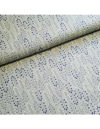 Tissu, Popeline de Coton Branches Fleuries, Vert Émeraude, Laize 150 cm, 100% Coton 130g/m²