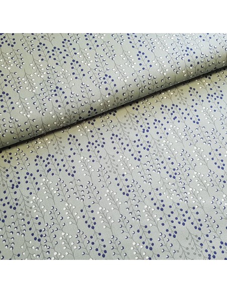 Tissu, Popeline de Coton Branches Fleuries, Vert Émeraude, Laize 150 cm, 100% Coton 130g/m²