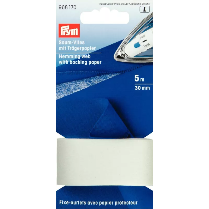 Fixe-ourlets avec papier protecteur à repasser, 30mm, blanc
