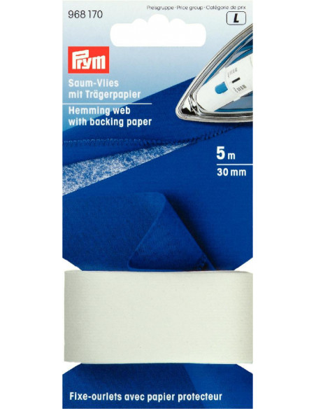Fixe-ourlets avec papier protecteur à repasser, 30mm, blanc