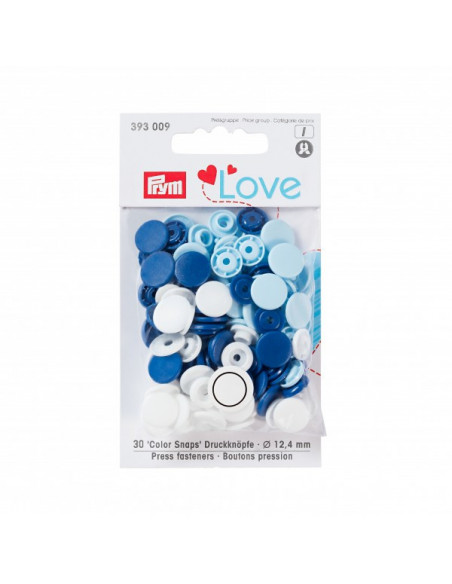 Bouton pression Color Snaps, Prym Love, 12,4mm, bleu/blanc/bleu clair