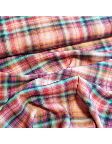 Tissu, Viscose Carreaux, Rose Poudré, Laize 140 cm, 100% Viscose 154g/m²