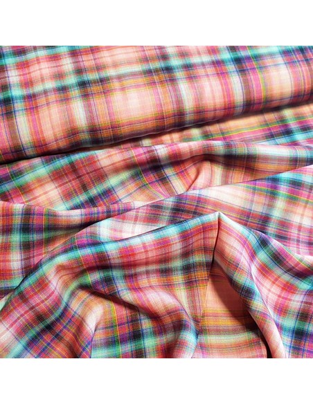 Tissu, Viscose Carreaux, Rose Poudré, Laize 140 cm, 100% Viscose 154g/m²