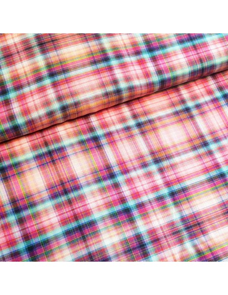 Tissu, Viscose Carreaux, Rose Poudré, Laize 140 cm, 100% Viscose 154g/m²