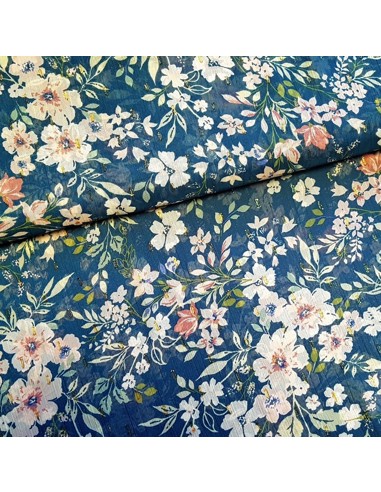 Tissu, Mousseline Fleurie Lurex, Vert Émeraude, Laize 150 cm, 100% Polyester