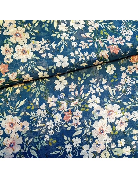 Tissu, Mousseline Fleurie Lurex, Vert Émeraude, Laize 150 cm, 100% Polyester