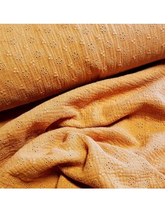Tissu, Double Gaze Brodée, Orange, Laize 130 cm, 100% Coton 165g/m² 2