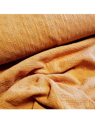 Tissu, Double Gaze Brodée, Orange, Laize 130 cm, 100% Coton 165g/m²