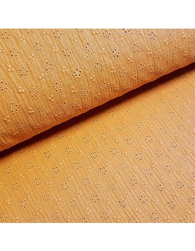 Tissu, Double Gaze Brodée, Orange, Laize 130 cm, 100% Coton 165g/m²