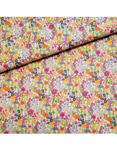 Tissu, Popeline de Coton Impression Digitale Fleurie, Roses Orange, Laize 150 cm, 100% Coton 75g/m² 2