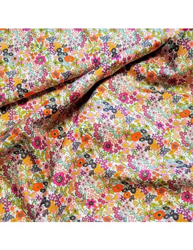 Tissu, Popeline de Coton Impression Digitale Fleurie, Roses Orange, Laize 150 cm, 100% Coton 75g/m²