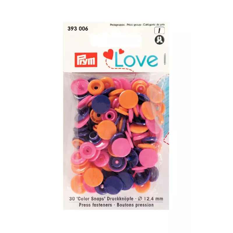 Bouton pression Color Snaps, Prym Love, 12,4mm, orange/rose vif/violet