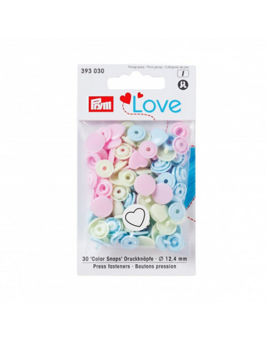 Bouton pression Color, Prym Love, cœur, 12,4mm, rose/vert/bleu clair