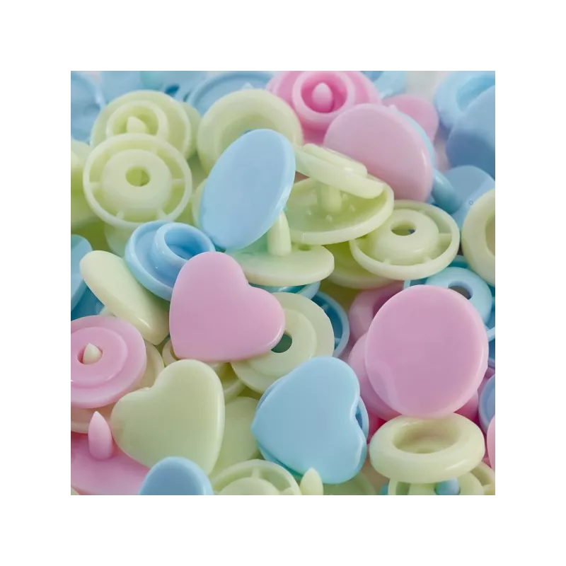 Bouton pression Color, Prym Love, cœur, 12,4mm, rose/vert/bleu clair