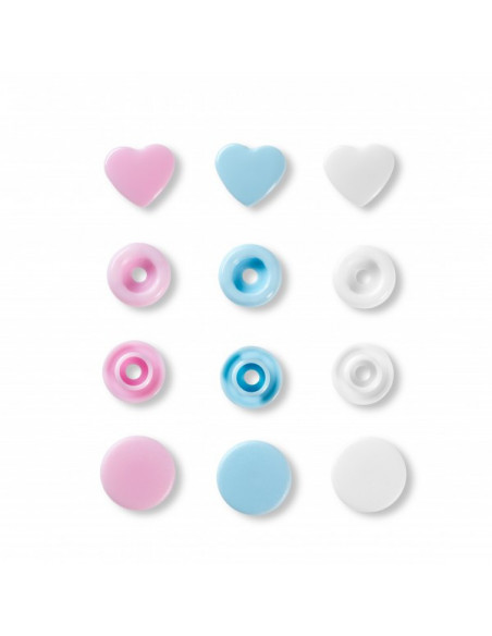 Bouton pression Color, Prym Love, cœur, 12,4mm, rose/vert/bleu clair