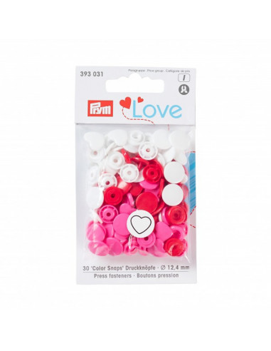 Bouton pression Color, Prym Love, cœur, 12,4mm, rouge/blanc/rose vif