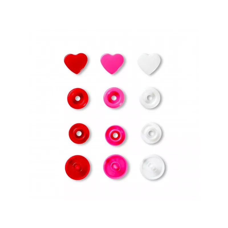 Bouton pression Color, Prym Love, cœur, 12,4mm, rouge/blanc/rose vif