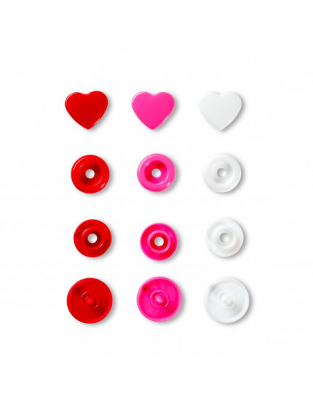 Bouton pression Color, Prym Love, cœur, 12,4mm, rouge/blanc/rose vif
