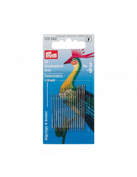 Aiguilles à broder fines « Crewel », No. 3-9, assorties
