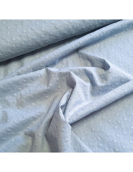 Tissu, Broderie Anglaise, Bleu Jeans, Laize 140 cm, 100% Coton 110g/m²