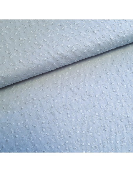 Tissu, Broderie Anglaise, Bleu Jeans, Laize 140 cm, 100% Coton 110g/m²