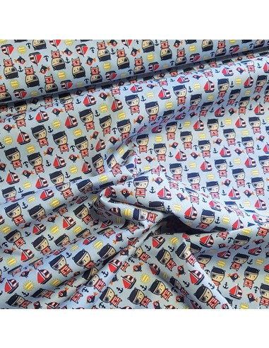 Tissu, Popeline de Coton Ours Pirates, Bleu Ciel, Laize 150 cm, 100% Coton 120g/m²