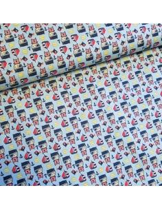 Tissu, Popeline de Coton Ours Pirates, Bleu Ciel, Laize 150 cm, 100% Coton 120g/m²