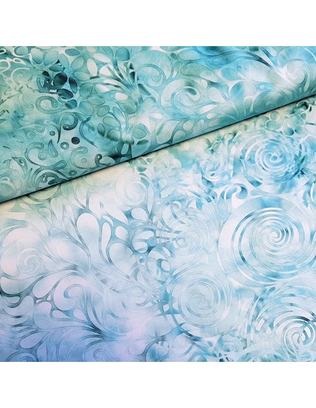 Tissu, Coton Patchwork Imprimé Illuminations, Bleu Océan, Laize 112 cm, 100% Coton