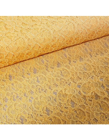 Tissu, Dentelle Fleurie, Orange Vif, Laize 140 cm, 45% Coton 55% Polyamide