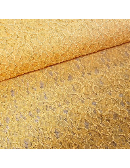 Tissu, Dentelle Fleurie, Orange Vif, Laize 140 cm, 45% Coton 55% Polyamide