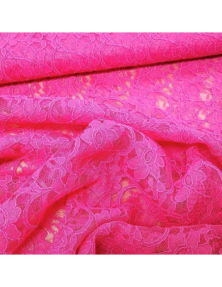 Tissu, Dentelle Fleurie, Rose Fushia, Laize 140 cm, 45% Coton 55% Polyamide