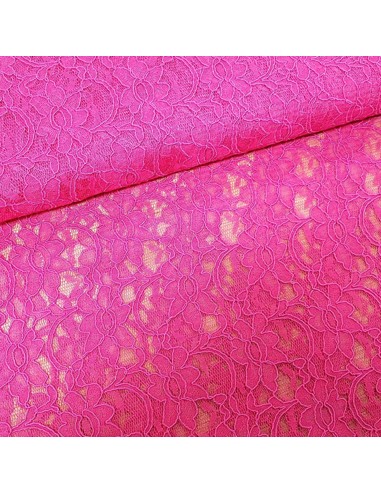 Tissu, Dentelle Fleurie, Rose Fushia, Laize 140 cm, 45% Coton 55% Polyamide