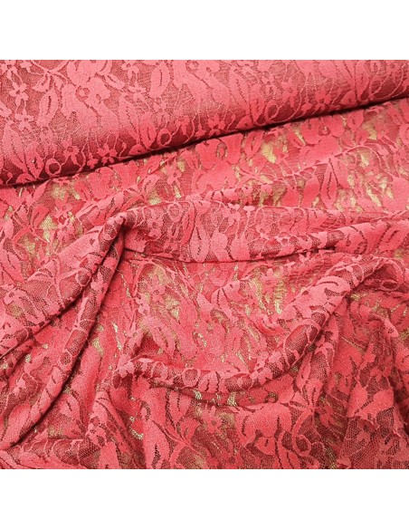 Tissu, Dentelle Stretch Fleurie, Rose Poudré, Laize 150 cm, 100% Polyester