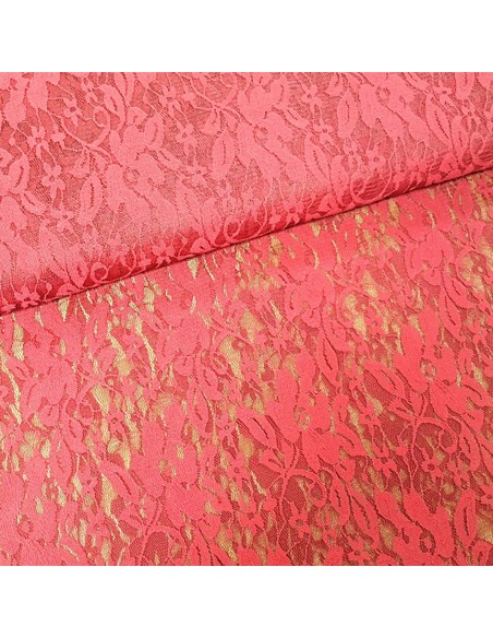 Tissu, Dentelle Stretch Fleurie, Rose Poudré, Laize 150 cm, 100% Polyester