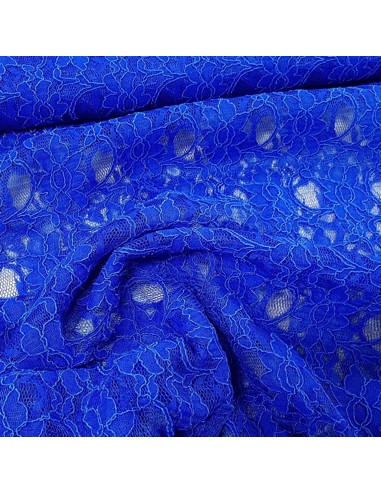 Tissu, Dentelle Fleurie, Bleu Roi, Laize 140 cm, Coton Polyamide