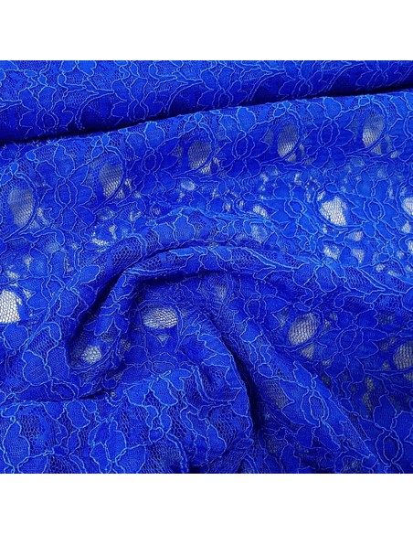 Tissu, Dentelle Fleurie, Bleu Roi, Laize 140 cm, Coton Polyamide