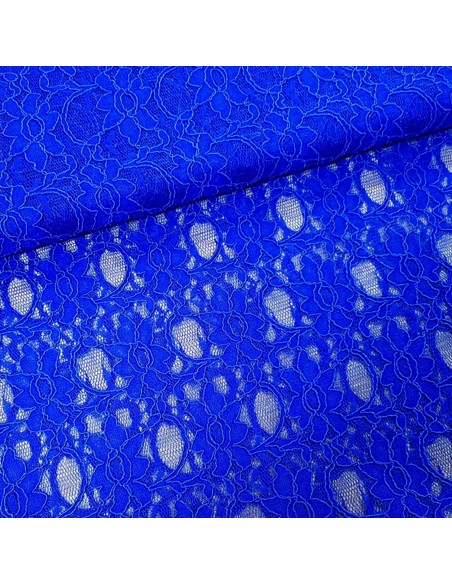 Tissu, Dentelle Fleurie, Bleu Roi, Laize 140 cm, Coton Polyamide