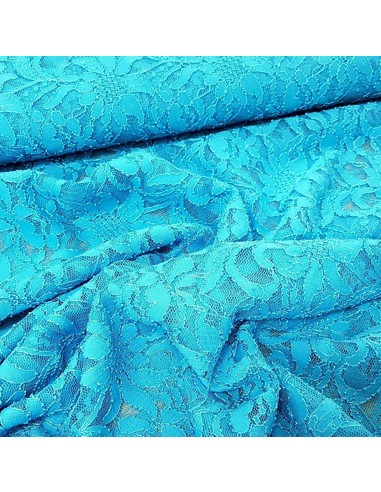 Tissu, Dentelle Stretch Fleurie, Bleu Turquoise, Laize 140 cm, Polyamide Spandex